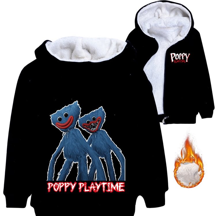 Mayoulove Poppy Playtime Sherpa Lined Hoodie Fleece Sweatshirt Full Zip Hooded Jacket for Kids-Mayoulove