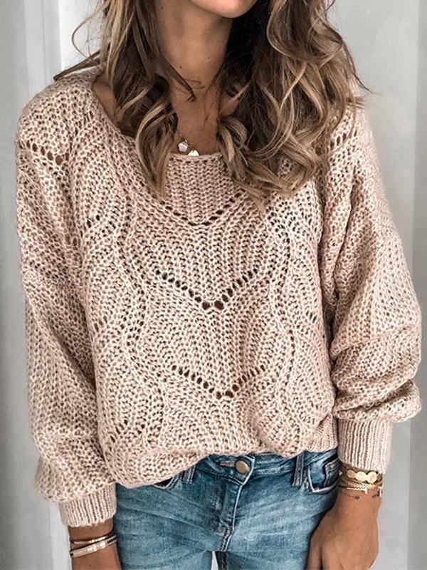 Solid Color Cutout Sweater-Mayoulove
