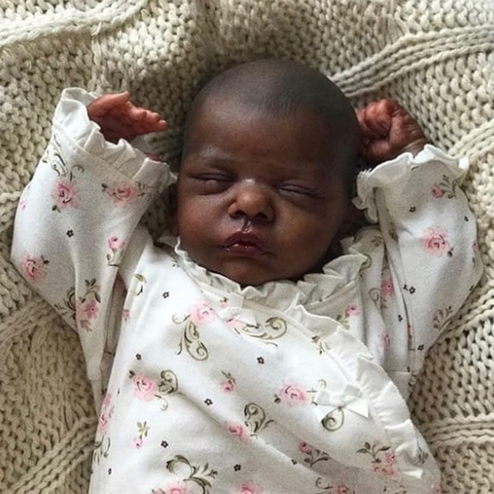 [New2022]19” Adrianna Preemie Sleeping African American Girl Cloth Body Reborn Newborn Baby Doll