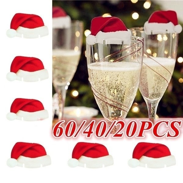 60/40/20 Pcs New Christmas Decorations Hats 10Pcs/Lot Champagne Glass Decor Paperboard Noel Decoration Navidad