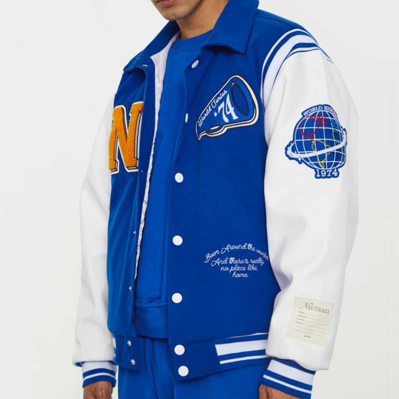 Blue Embroidery Casual Men's Baseball Jackets-VESSFUL