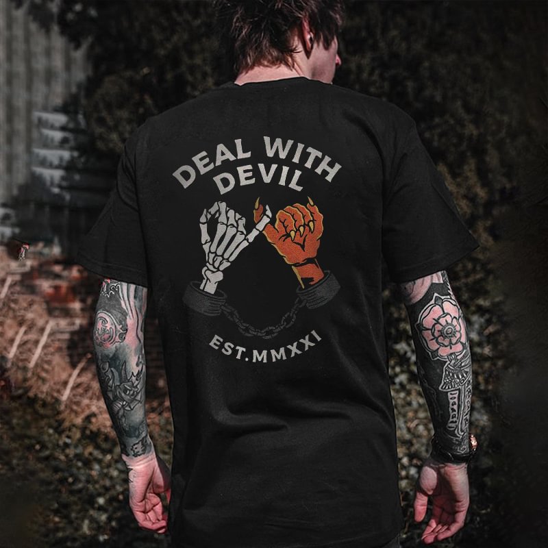 Cloeinc Deal With Devil Skull Printed Men's T-shirt - Cloeinc