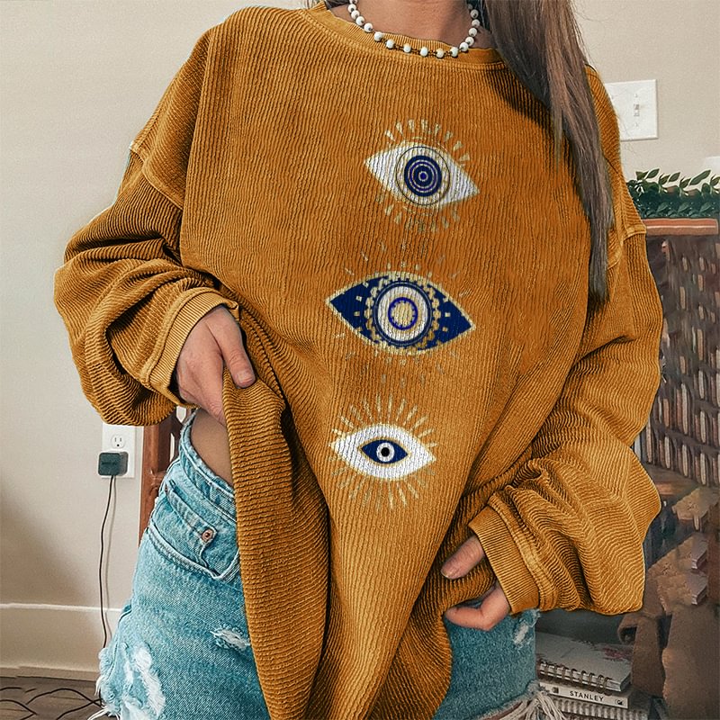   Three Mysterious Eyes Printed Fashion Crew Neck Sweatshirt - Neojana