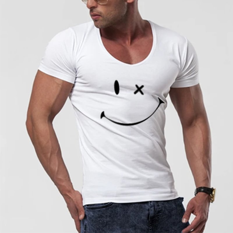 Mens Smiley Face Print Short Sleeve T-shirt / [viawink] /