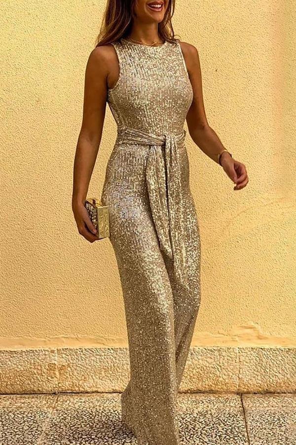 Womens Sexy Sequined Backless Slim Fit Jumpsuit-Allyzone-Allyzone