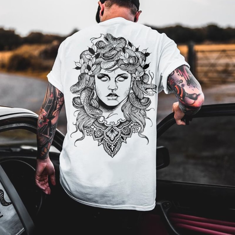 Medusa print fashion short sleeves T-shirt designer - Krazyskull