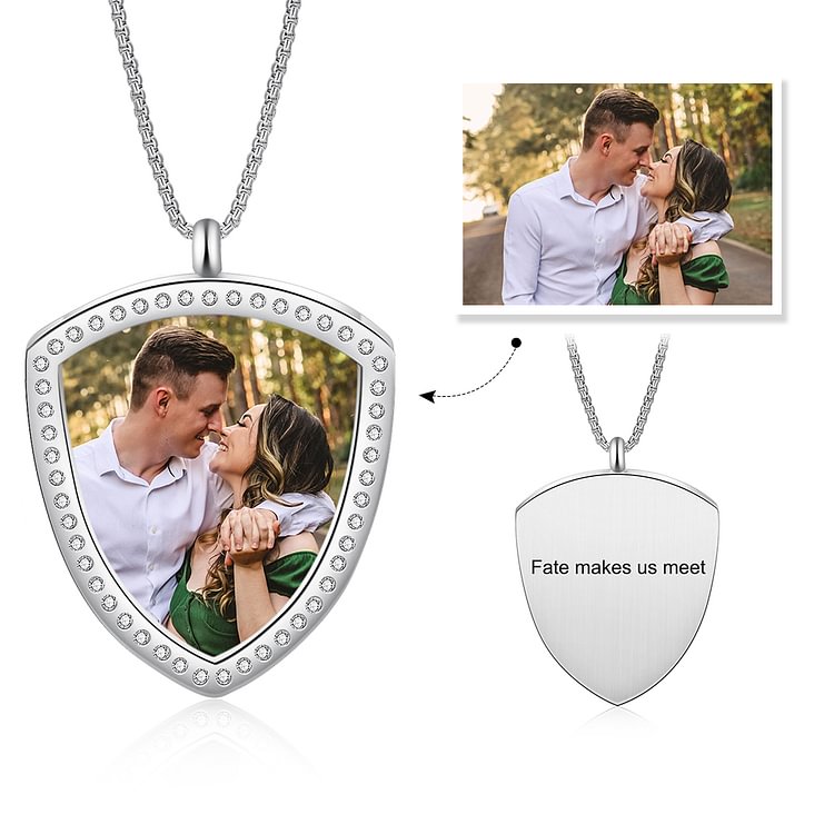 Personalized Picture Engraved Necklace, Rhinestone Crystal Picture Necklace - Color Picture, Custom Necklace with Picture and Text