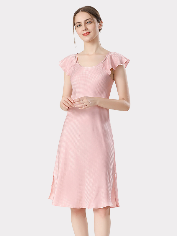 Casual Round Neck Thin Silk Nightgown For Women-Real Silk Life