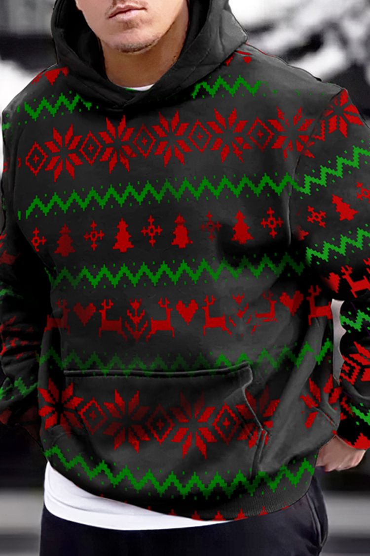 Tiboyz Men's Christmas Pattern Loose Casual Hoodie