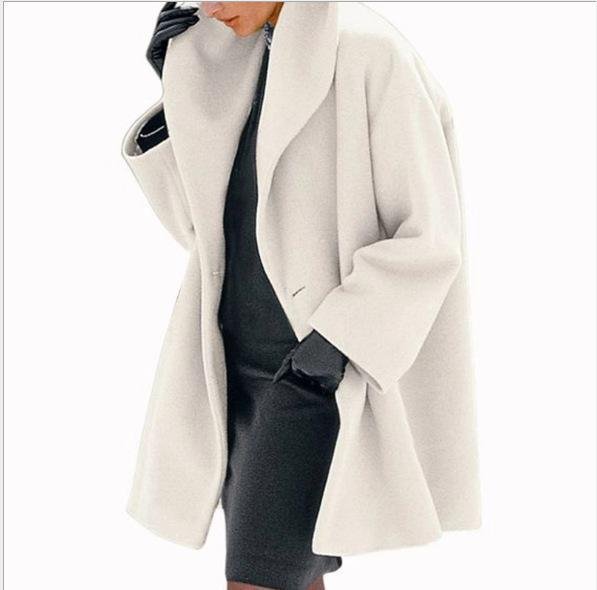 Mayoulove Round neck winter plain loose coat with hat-Mayoulove