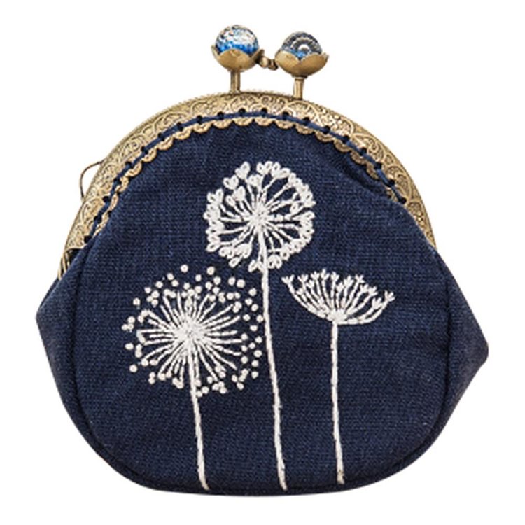 Flowers Embroidered Clutch Women Snap Coin Purse Bags