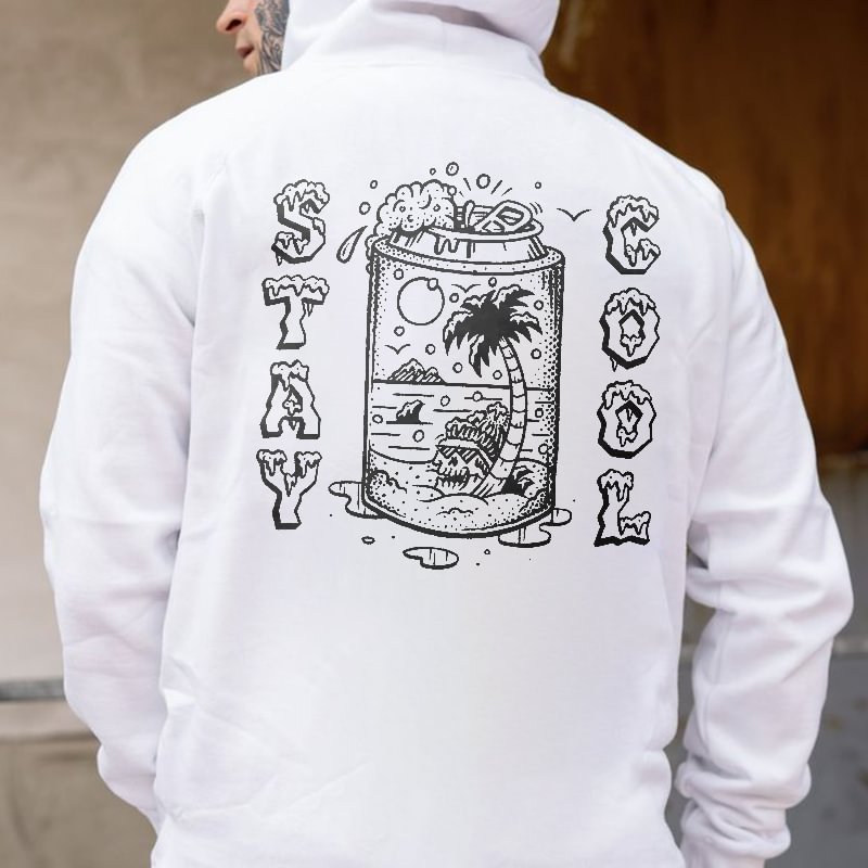 Stay Cool Skull In The Can Beach Printed Hoodie - Krazyskull