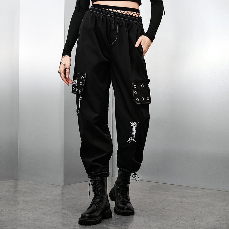 Gothic Harajuku Black Cargo Pants / Techwear Club / Techwear