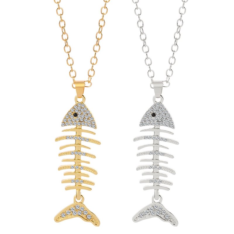Fish Bone With Crystal Pendant Necklaces / Techwear Club / Techwear