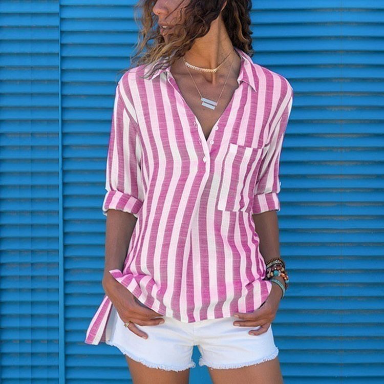 Striped Blouse Shirt Women Long Sleeve Fashion Top Female Shirt Womens Tops 