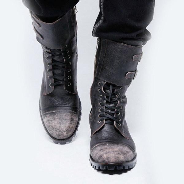 Autumn and Winter Leather Spliced Knights Boots-Corachic