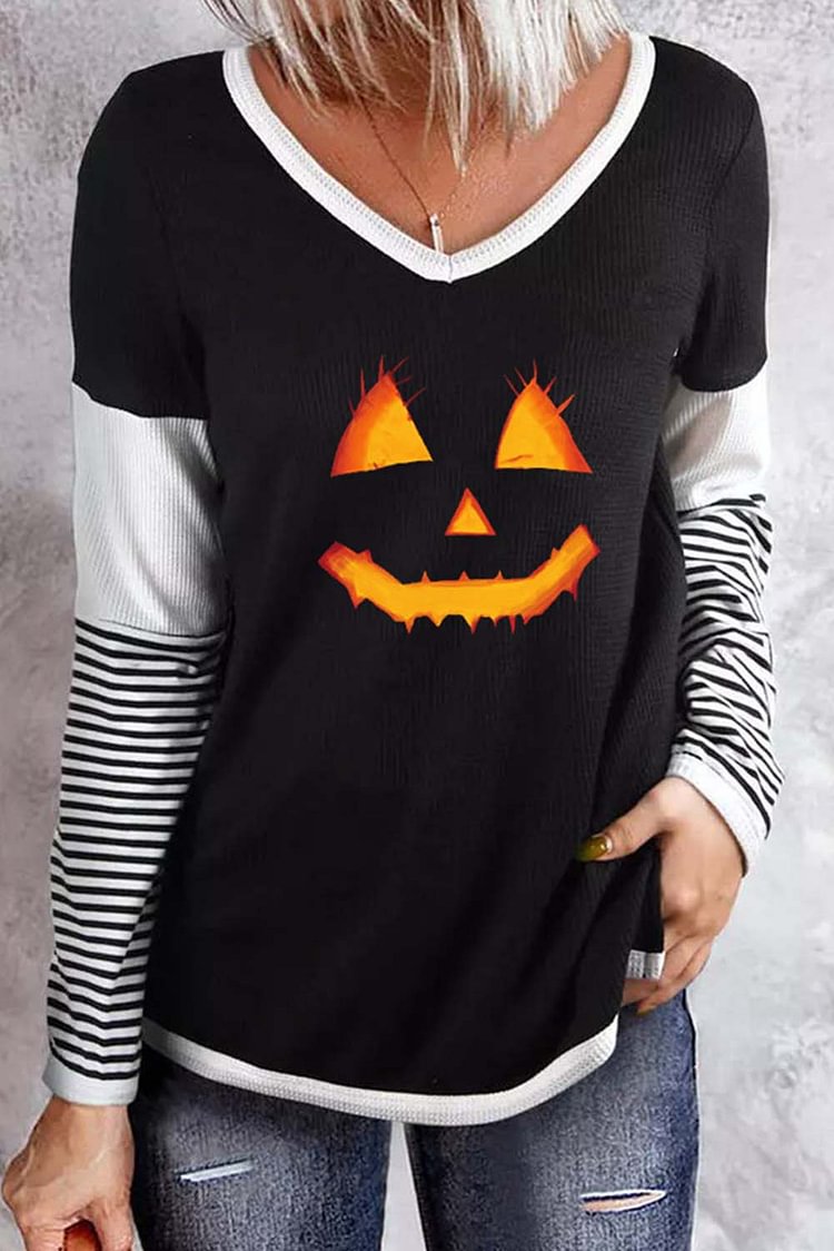 Women's Pullovers Striped Smiley Print Pullover-Mayoulove