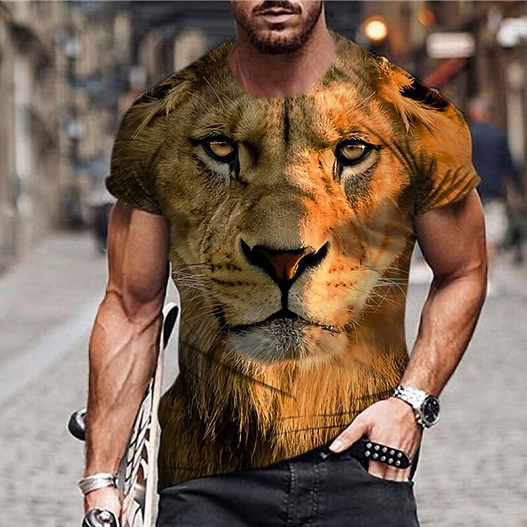 BrosWear Men's Lion Warrior Customized Printed Short Sleeve T-Shirt