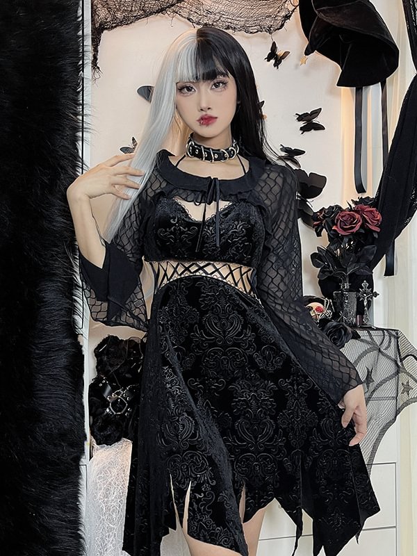 Autumn Goth Velvet Cutout 2-piece Dress Sets
