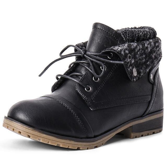winter women's ankle boots shoes genuine leather lace up platform boots woman warm plush snow boots women-Corachic