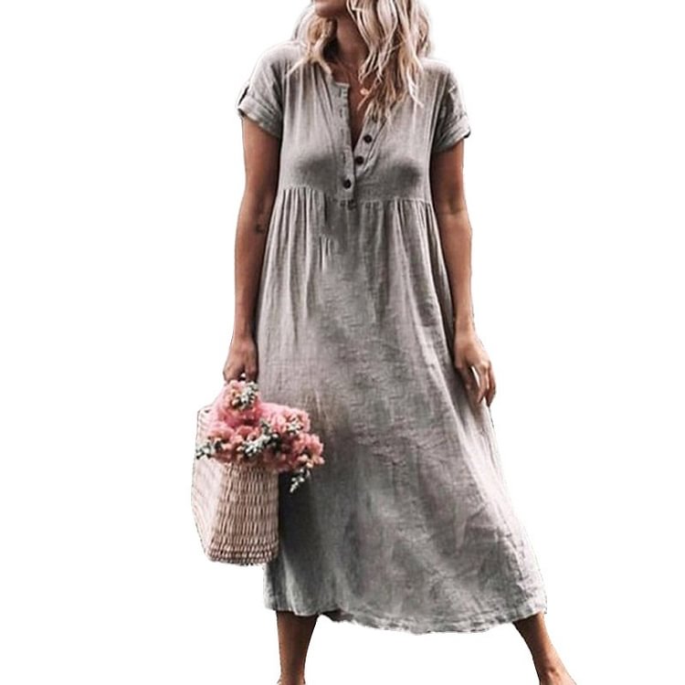Women's Plus Size Casual Short Sleeve Solid Midi Dresses