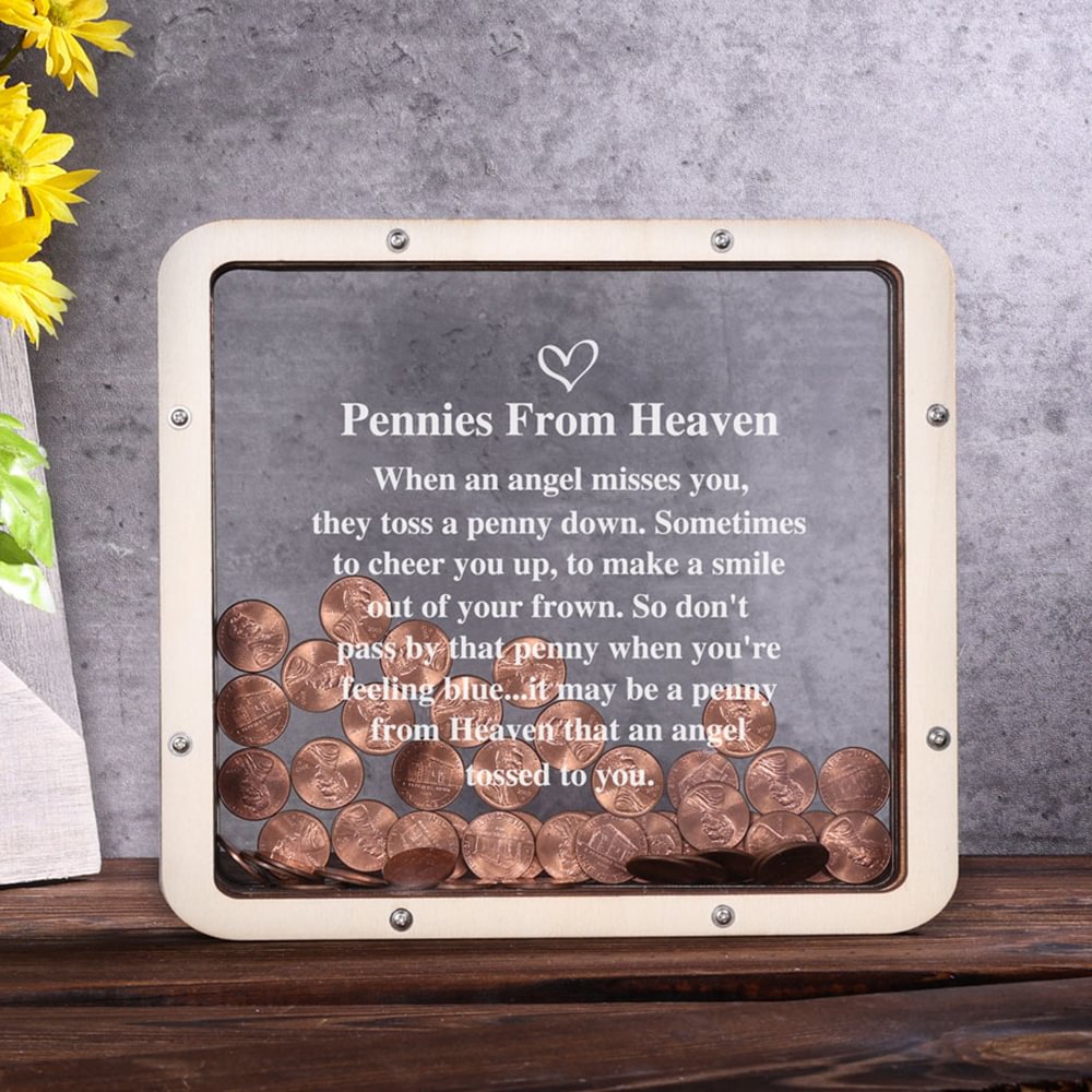 Pennies From Heaven Bank Piggy Bank, Wooden Acrylic Piggy Bank Coin Bank Piggy Bank Memorial Gift