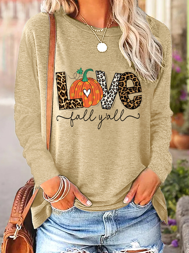 Love Fall Y'all Pumpkin Printed Women's Casual Sweatshirt