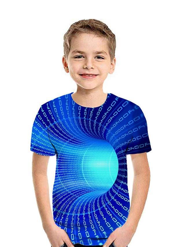 Kids Boys' Active Street chic Geometric 3D Patchwork Print Short Sleeve Tee Rainbow-Corachic
