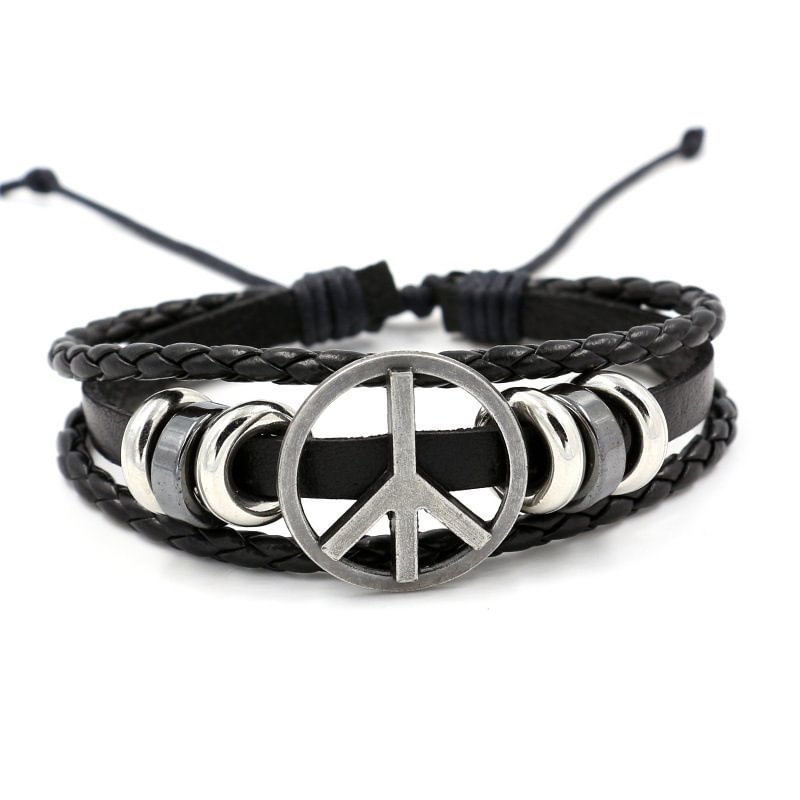 Peace Sign Multilayer Braided Bracelet / Techwear Club / Techwear