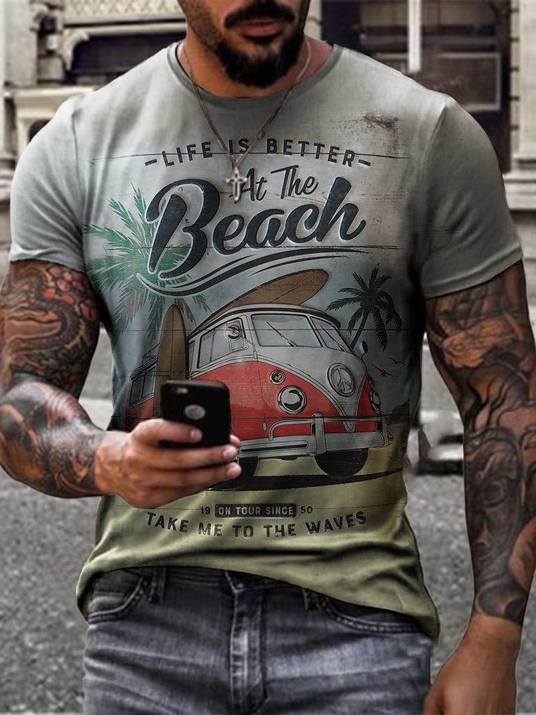 Retro vacation car print T-shirt / [viawink] /