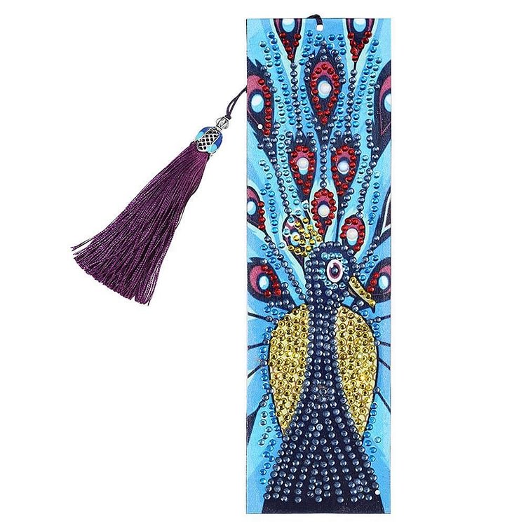 DIY Peafowl Special Shaped Diamond Painting Leather Tassel Bookmark Crafts