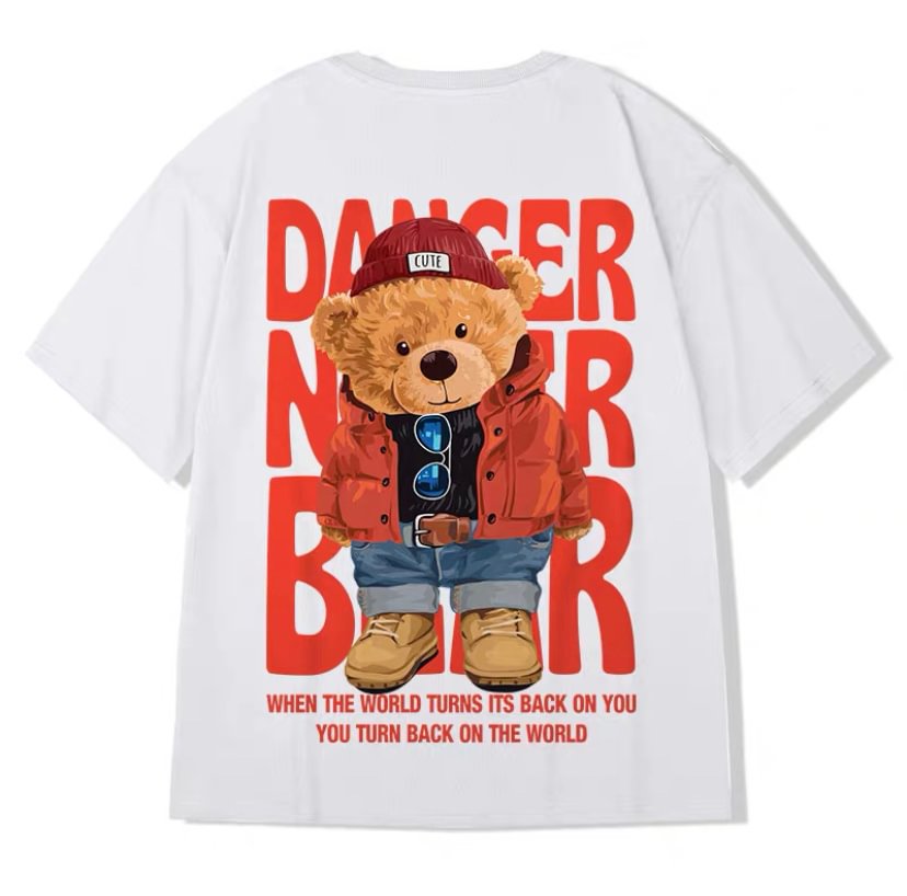 Bear Print Oversized Hip Hop Short Sleeves Tee Casual Streetwear T-shirts-VESSFUL
