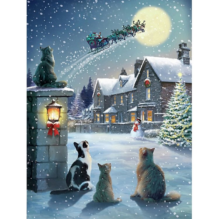 Cats At Christmas 30*40CM(Canvas) Full Round Drill Diamond Painting gbfke