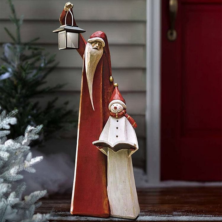Forerunner Santa Claus And Snowman Sculpture With Lantern Light - CODLINS - codlins.com
