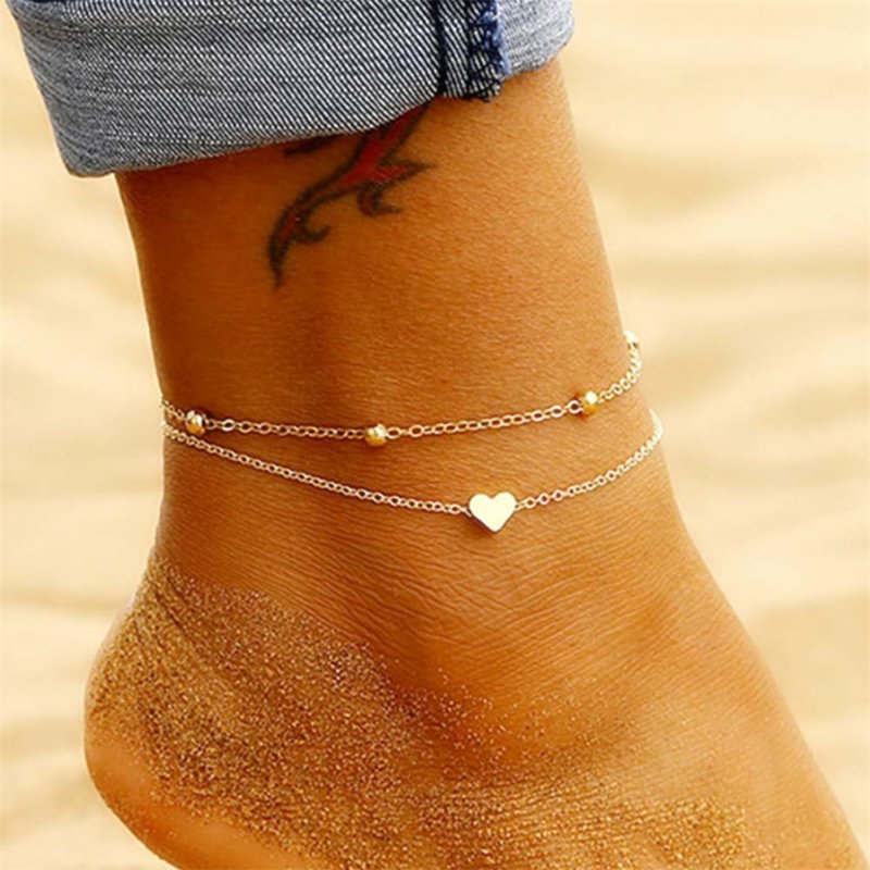 Minnieskull Double-layer love beads stainless steel all-match ankle chain - Minnieskull