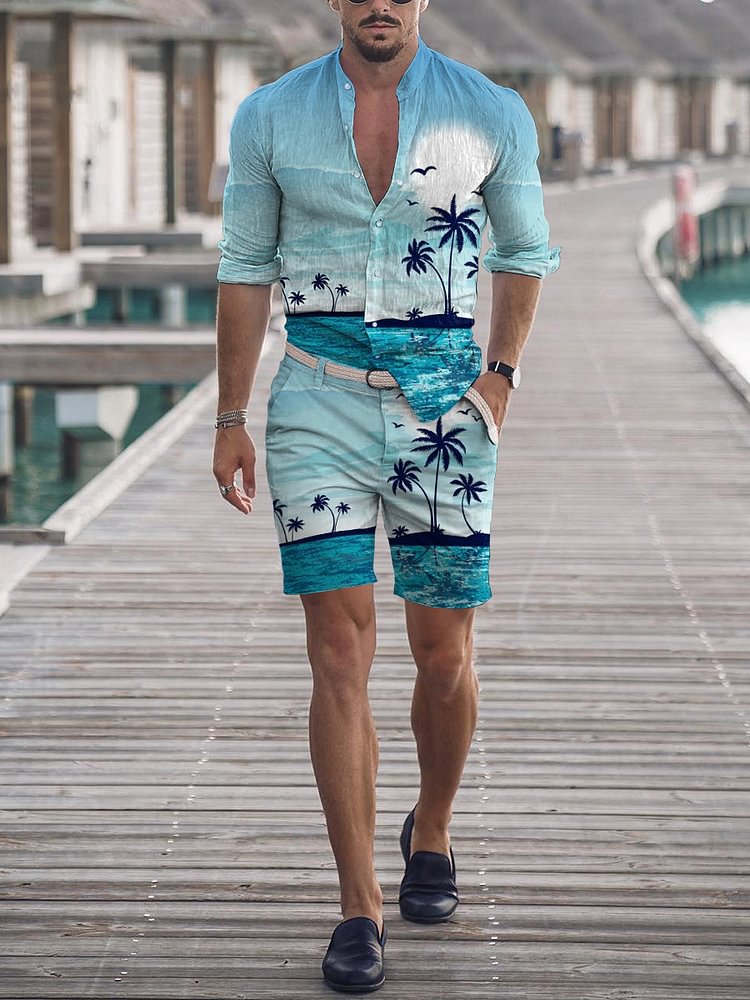 Men's Holiday Leisure Coconut Tree Printing Shirt Outfit
