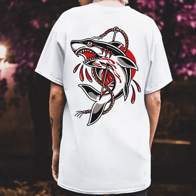 Killed Bleeding Shark Print Streetwear Women’s T-shirt - Krazyskull