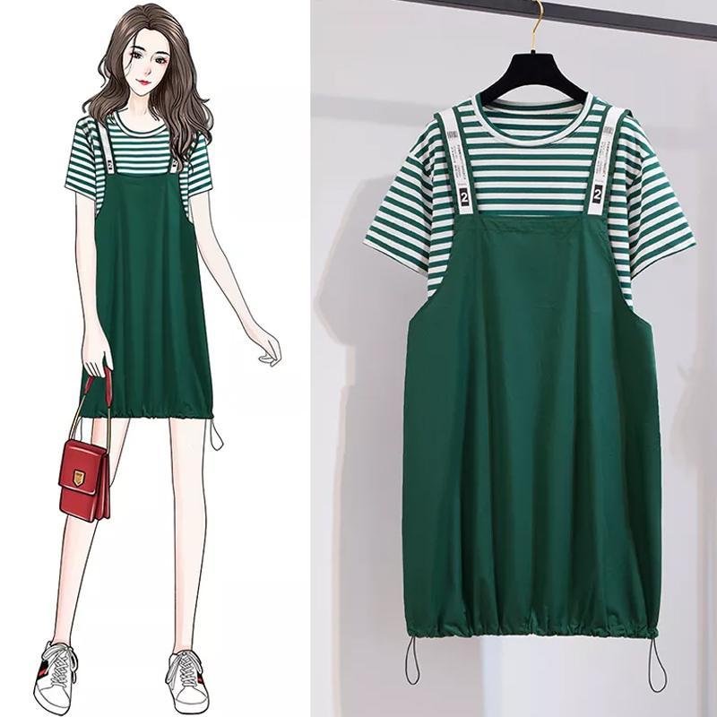 Fashion Stripe Tee+Loose Dress P11730