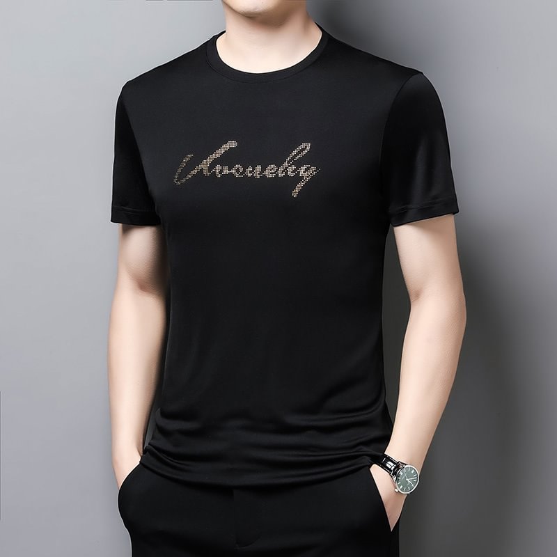 T-shirt en soie noire style simple et tendance-Soieplus