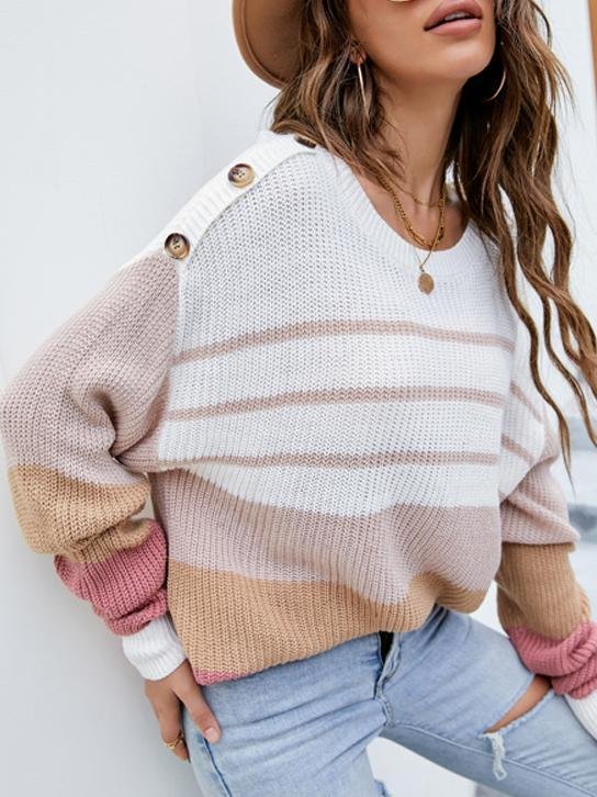 Mayoulove Round neck striped sweater-Mayoulove