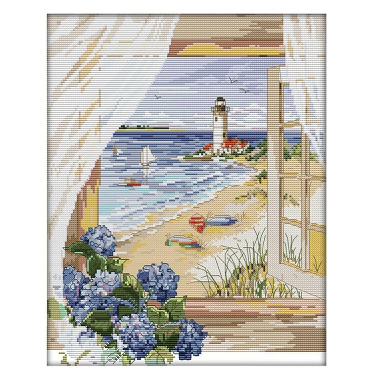 (14Ct/11Ct Counted/Stamped) Sea View - Cross Stitch Kit 40X33CM