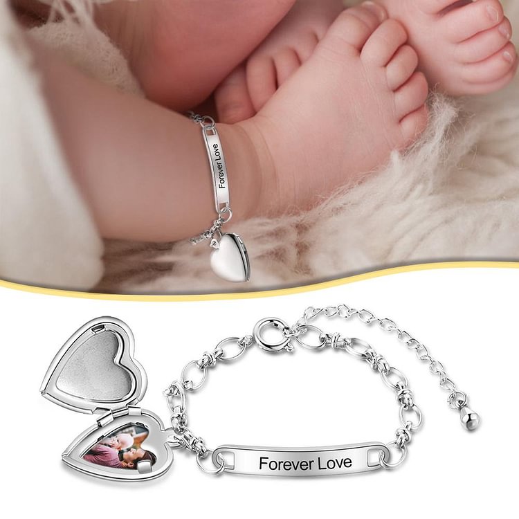 Custom Bracelets with Heart Photo Locket Personalized with Engraving