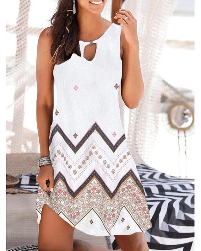 Women's Sundress Short Mini Dress Sleeveless Floral Print Summer Hot Casual Boho White Black S M L XL XXL-Corachic