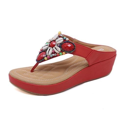 Women's sandals sandals with Bohemian beaded wedges