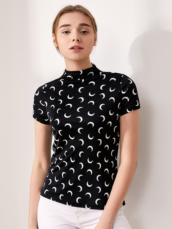 Silk T-shirt Women's Slim Style Moon Pattern