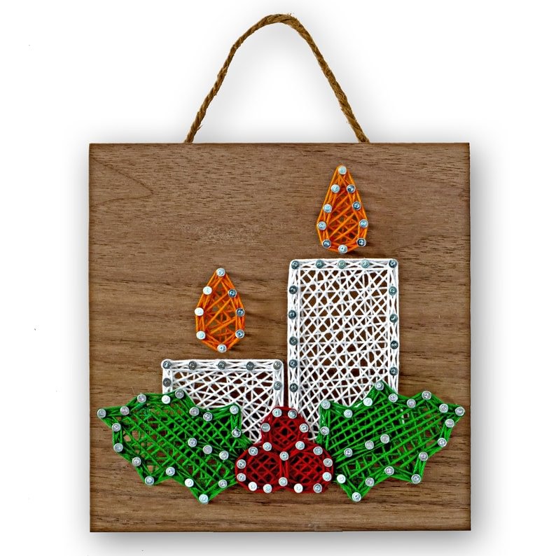 String Art - Christmas Candle & Holly 5" x 5"-Ainnpuzzle