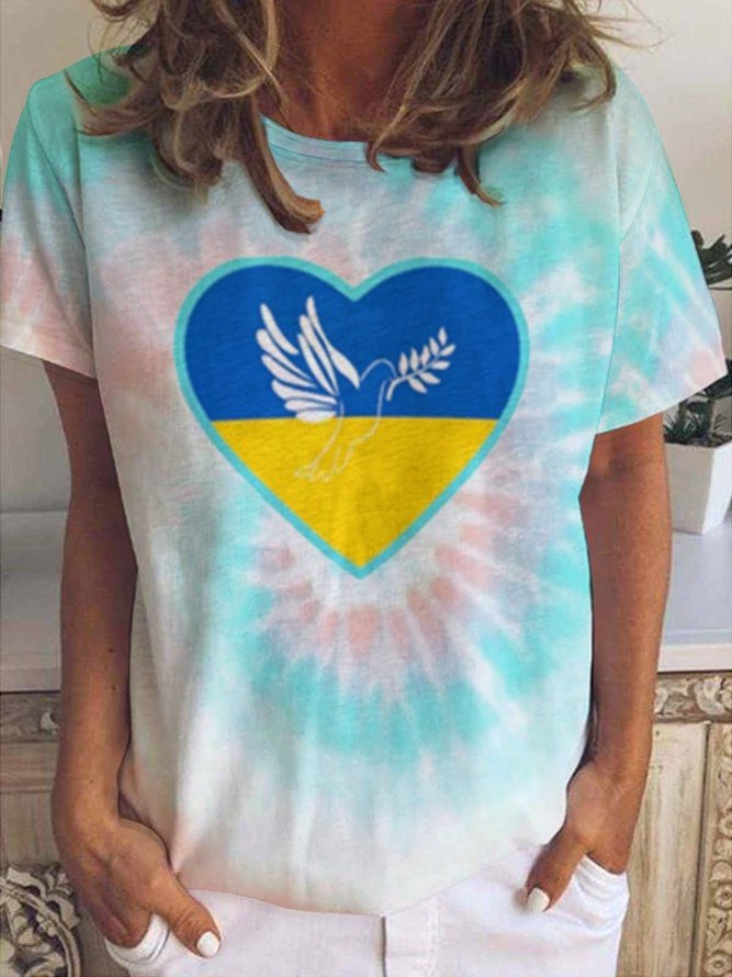 Ukrainian Dove of Peace Tie-Dye Print Crew Neck T-Shirt