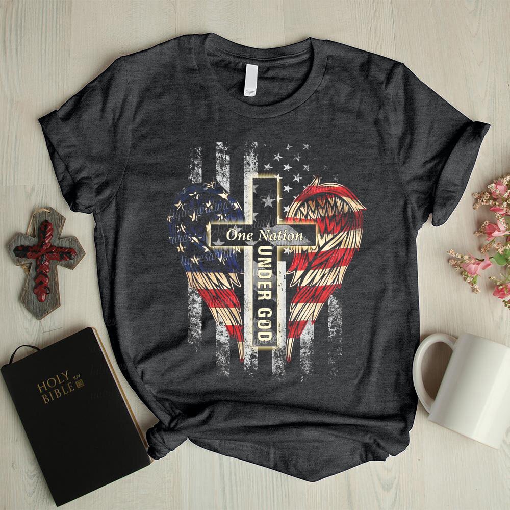 Ladies American Flag Faith Print T-shirt