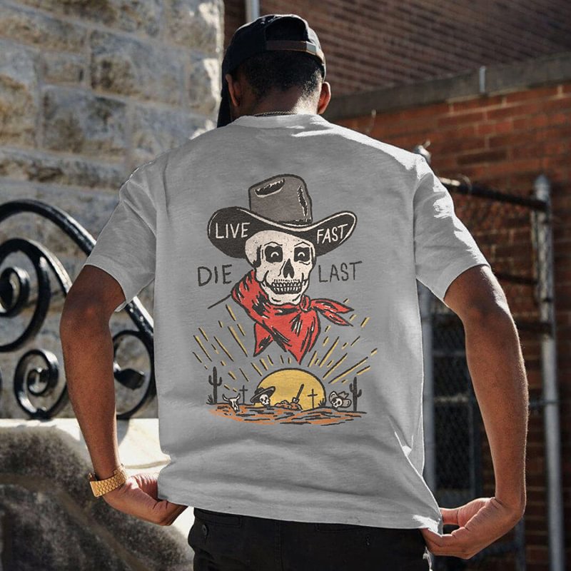 Live Fast Die Last Printed Skeleton Basic T-shirt -  UPRANDY
