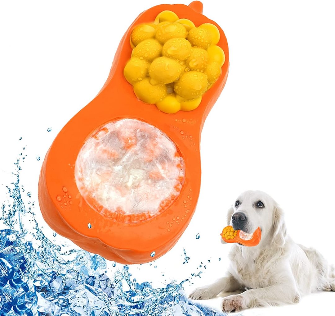 Long Pumpkin Frozen Dog Toys for Teething, Freezable Dog Treat Puzzle Toys, Durable Dog Chew Toys for Aggressive Chewers, Interactive Treat Dispensing Dog Toy for Medium Large Dogs